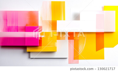 Vibrant abstract geometric composition with pink and yellow overlapping shapes Vibrant abstract geometric composition with pink and yellow overlapping shapes 130021717