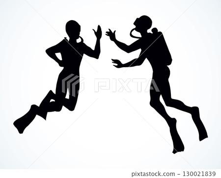Scuba diver underwater. Vector drawing 130021839