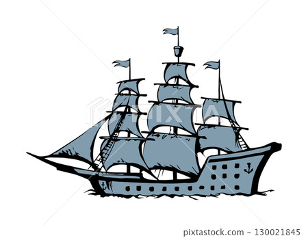 Sailing vessel. Vector drawing ship Sailing vessel. Vector drawing ship 130021845