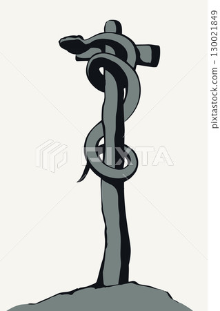 The serpent on the pole. Vector drawing 130021849