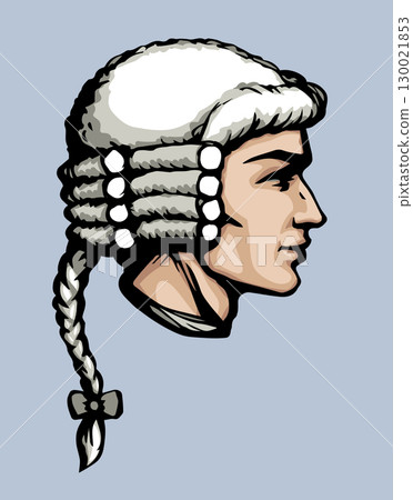 Vintage french wig. Vector drawing 130021853