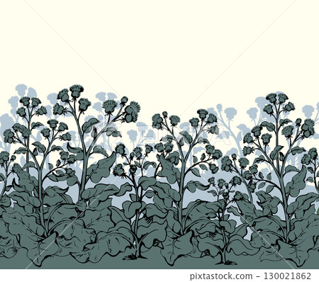 Big blooming burdock. Vector drawing Big blooming burdock. Vector drawing 130021862