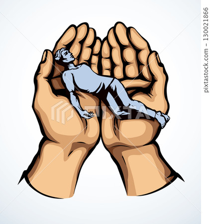The exhausted man in praying hands. Vector drawing The exhausted man in praying hands. Vector drawing 130021866