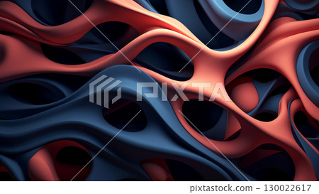 Abstract organic shapes with red and blue wavy patterns in smooth textures Abstract organic shapes with red and blue wavy patterns in smooth textures 130022617