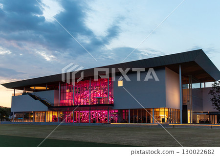 Prefectural Art Museum exterior at dusk Prefectural Art Museum exterior at dusk 130022682