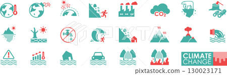 Climate Change Icon Set Global Warming, Pollution and Natural Disasters 130023171