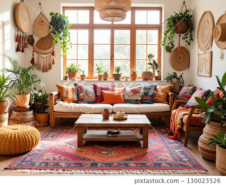Living room interior coordination bohemian style 130023526