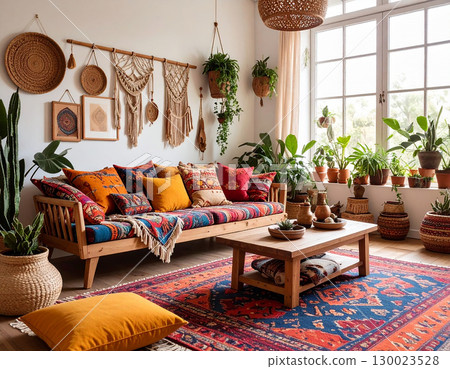 Living room interior coordination bohemian style 130023528
