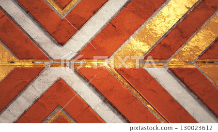 Geometric pattern with orange, white, and gold textured abstract design 130023612