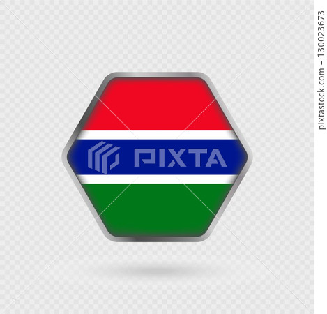 Gambia flag in a hexagon frame. 130023673