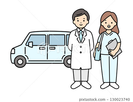 一名男醫生和一名女護士提供醫療護理和車輛的插圖材料 一名男醫生和一名女護士提供醫療護理和車輛的插圖材料 130023740
