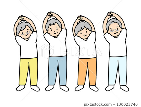 Illustration material of senior generation stretching 130023746