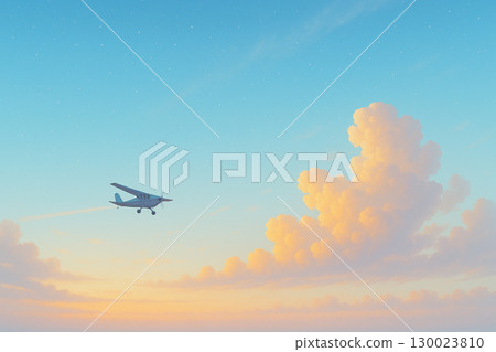 A propeller plane and beautiful clouds at dusk 130023810