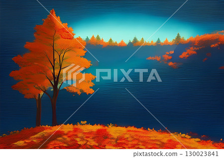 Vibrant Autumn Landscape Featuring a Tree With Colorful Leaves Under a Blue Sky 130023841