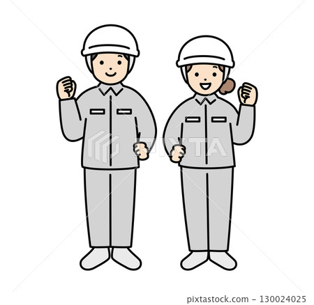 男女工人握拳的插畫素材 130024025