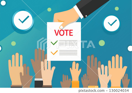 Hands Reaching up to Vote During an Election in a Vibrant and Engaging Environment 130024034