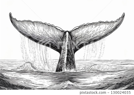 Whale Tail Sketched by AI Depicts Graceful Marine Life in Ocean Waters. Generative AI Whale Tail Sketched by AI Depicts Graceful Marine Life in Ocean Waters. Generative AI 130024035