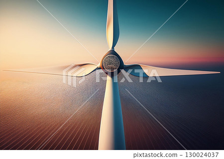 Wind Turbine Against a Colorful Sunset Over the Ocean Horizon Wind Turbine Against a Colorful Sunset Over the Ocean Horizon 130024037
