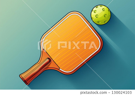 One pickleball paddle and a yellow whiffleball illustration 130024103