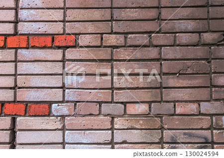 Brick wall texture with different shades of brick, including some bright red elements. Textured texture of white and red brick. Cracks on an old brick wall. Gradient with shading Brick wall texture with different shades of brick, including some bright red elements. Textured texture of white and red brick. Cracks on an old brick wall. Gradient with shading 130024594