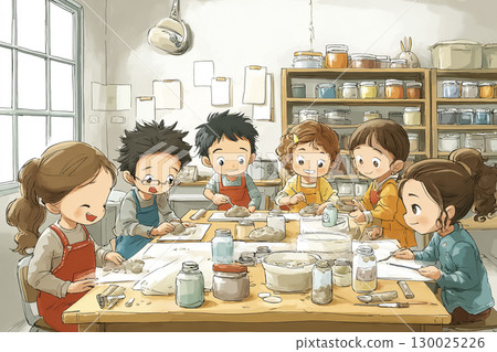 Children working with clay in the arts room 130025226