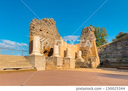 Ruins of the Roman Theater in Clunia Sulpicia, Burgos, Castile and Leon, Spain. 130025344