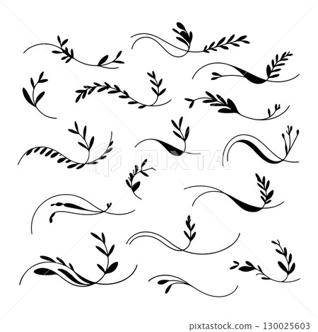 Decorative black silhouette floral designs for elegant backgrounds and invitations 130025603