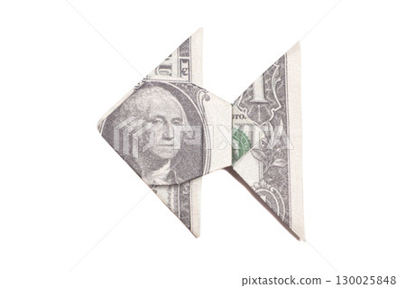 Origami Fish from a One Dollar Bill Note isolated 130025848
