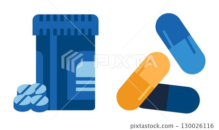 Drug Pills icon, on transparent background, flat line design, vector illustration 130026116
