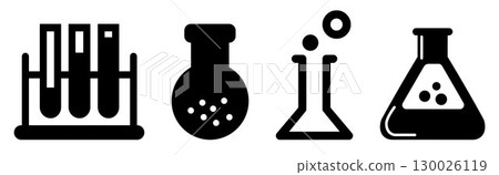 Set of Medical test tubes icons, on transparent background, flat line design, vector illustration 130026119