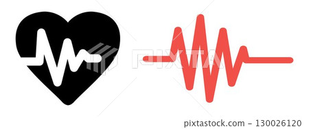 Set of Medical heartbeat pulse icons, on transparent background, flat line design, vector illustration 130026120