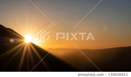 Warm golden sunset over the horizon. 130026421