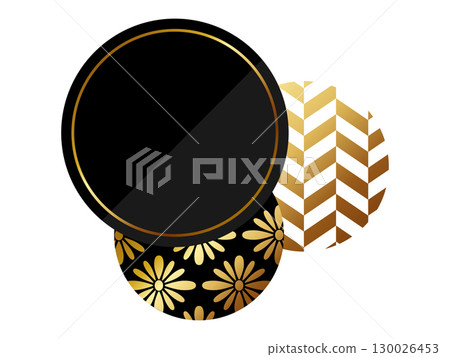 Luxurious Japanese-patterned decorative circular frame in black and gold 130026453