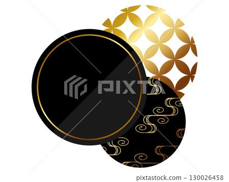 奢華的日式圖案黑色和金色裝飾圓形框架 130026458