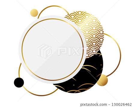 Luxurious Japanese-patterned decorative circular frame in white and gold 130026462