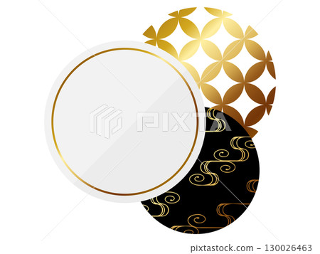 Luxurious Japanese-patterned decorative circular frame in white and gold 130026463