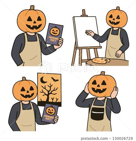 Coloring book coloring page transperency pumpkin head character painting Halloween party 130026729