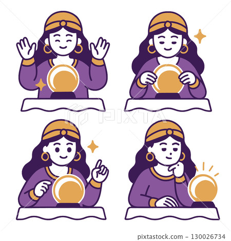 Coloring book coloring page fortune teller transperency illustration with crystal ball Coloring book coloring page fortune teller transperency illustration with crystal ball 130026734