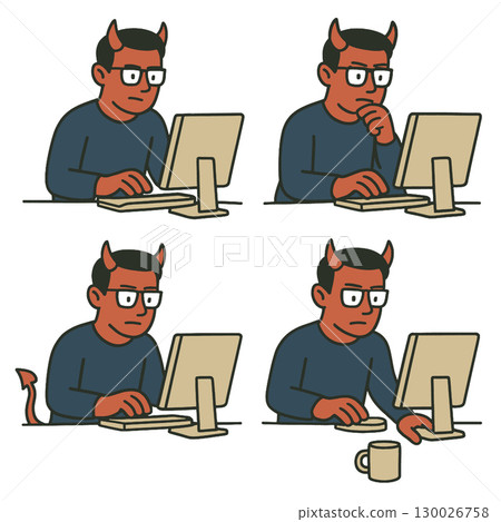 Coloring book coloring page transparency devil man working computer Coloring book coloring page transparency devil man working computer 130026758