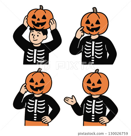 Coloring book coloring page featuring person with pumpkin head and skeleton shirt transparency Coloring book coloring page featuring person with pumpkin head and skeleton shirt transparency 130026759