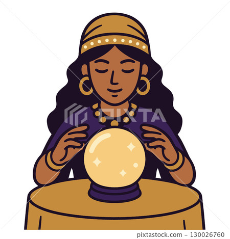 Coloring book coloring page transparency fortune teller woman jewelry headscarf table Coloring book coloring page transparency fortune teller woman jewelry headscarf table 130026760