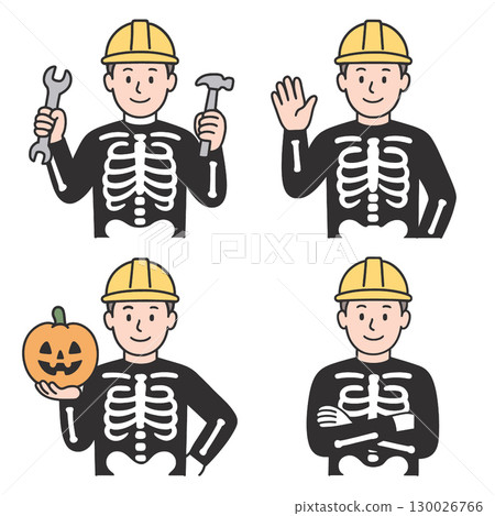 Coloring book coloring page featuring worker in skeleton costume with transperency effect 130026766