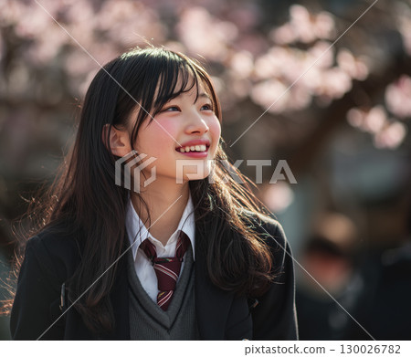 櫻花下微笑的女學生的春天肖像 130026782