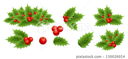 Holly berry colorful vector border 130026914