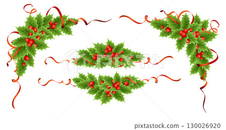 Holly berry colorful vector border Holly berry colorful vector border 130026920