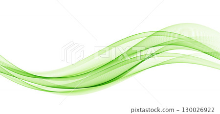Abstract vector background, transparent waved lines. Green smoke wave. 130026922