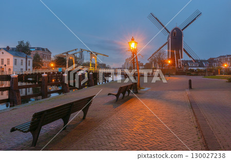 Molen de Put and bridge in Leiden Netherlands at dawn Molen de Put and bridge in Leiden Netherlands at dawn 130027238