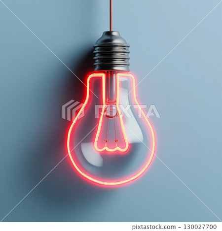 Neon lightbulb symbolizing creative idea blossoming in a contemporary setting 130027700