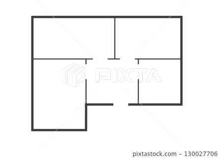 Floor plan simple icon room flat apartment modern unfurnished house line drawing, floor plan project, symbol. Technical architecture draw. Structure shape, build layout with doors and windows. Floor plan simple icon room flat apartment modern unfurnished house line drawing, floor plan project, symbol. Technical architecture draw. Structure shape, build layout with doors and windows. 130027706