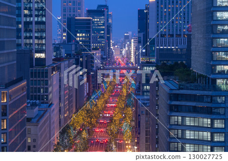 大阪府 禦堂筋夜景與大阪城市景觀 130027725